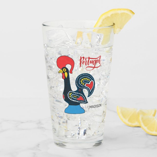 Custom Name Portugese Rooster Glass (Back Ice)
