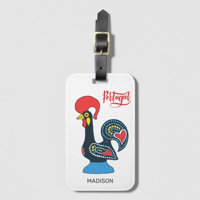 Custom Name Portugese Rooster Luggage Tag (Front Vertical)