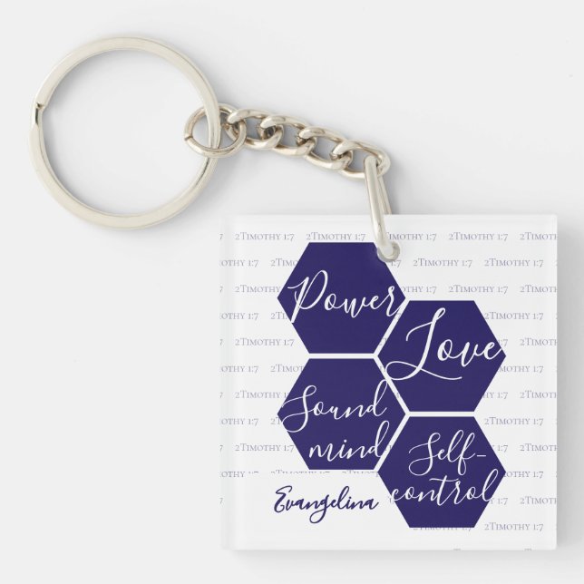 Custom Name POWER LOVE SOUND MIND Christian  Key Ring (Front)