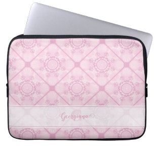 Custom Name Preppy In Pink Mandala Diamond Tiled Laptop Sleeve