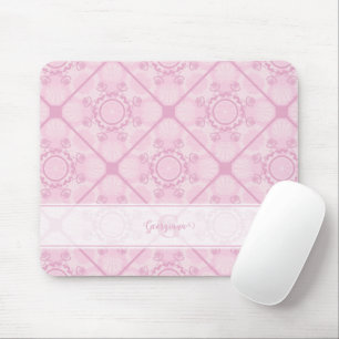 Custom Name Preppy In Pink Mandala Diamond Tiled Mouse Mat