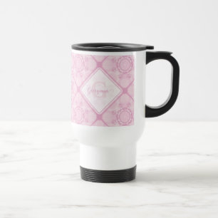 Custom Name Preppy In Pink Mandala Diamond Tiled Travel Mug