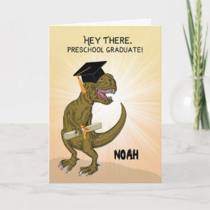 Custom Name Preschool Pre-K Graduation T-Rex Card