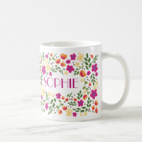 Custom Name Pretty Colourful Girly Floral Mug