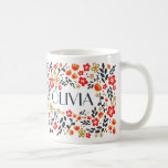 Custom Name Pretty Floral Red Colourful Girly Mug<br><div class="desc">Customise this Lovely Custom Name Pretty Mug featuring an Original Red Floral and Black Leaves Pattern. Girly cute design, perfect for a short name. For a longer name click on the Customise it Button under the product image and you'll be able to resize the text. You can also contact me...</div>