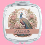 Custom Name Pretty Peacock Compact Mirror<br><div class="desc">This girly pink pretty vintage peacocks custom name compact is perfect as a stocking stuffer,  secret santa gift,  bridesmaid favours,  or a gift for the young (or older) lady in your life!</div>