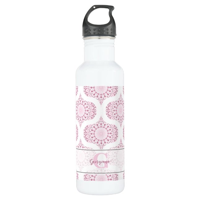 Custom Name Pretty Pink 70s Confetti Lace Mandala 710 Ml Water Bottle (Front)