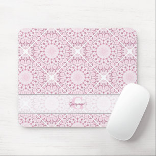 Custom Name Pretty Pink Confetti Lace Mandala Tile Mouse Mat