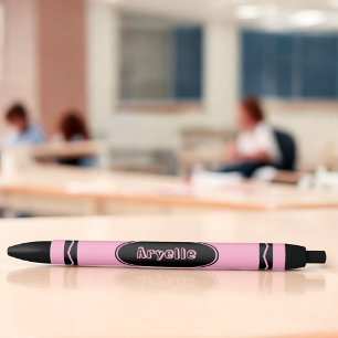 Custom Name Pretty Pink Crayon Style Black Ink Pen