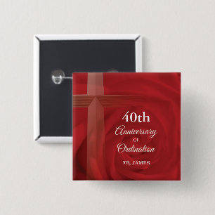 Custom Name Priest Anniversary Ordination Red Rose 15 Cm Square Badge