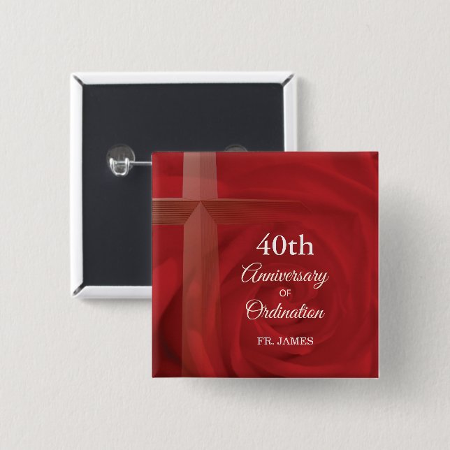 Custom Name Priest Anniversary Ordination Red Rose 15 Cm Square Badge (Front & Back)