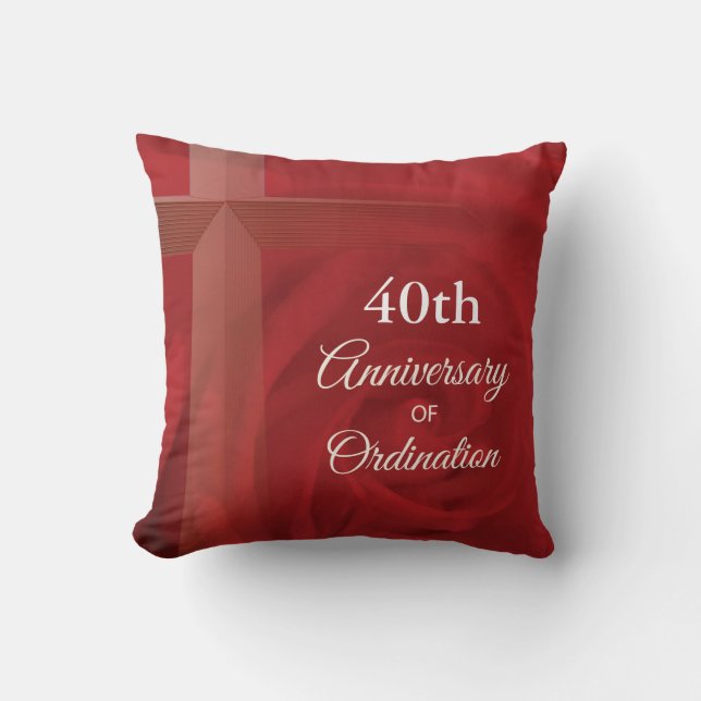 Custom Name Priest Anniversary Ordination Red Rose Cushion (Front)