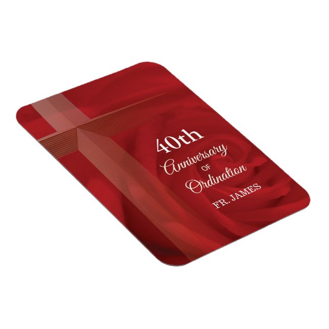 Custom Name Priest Anniversary Ordination Red Rose Magnet (Right Side)