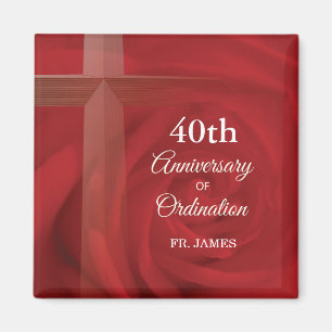 Custom Name Priest Anniversary Ordination Red Rose Magnet