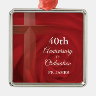 Custom Name Priest Anniversary Ordination Red Rose Metal Tree Decoration