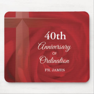 Custom Name Priest Anniversary Ordination Red Rose Mouse Mat