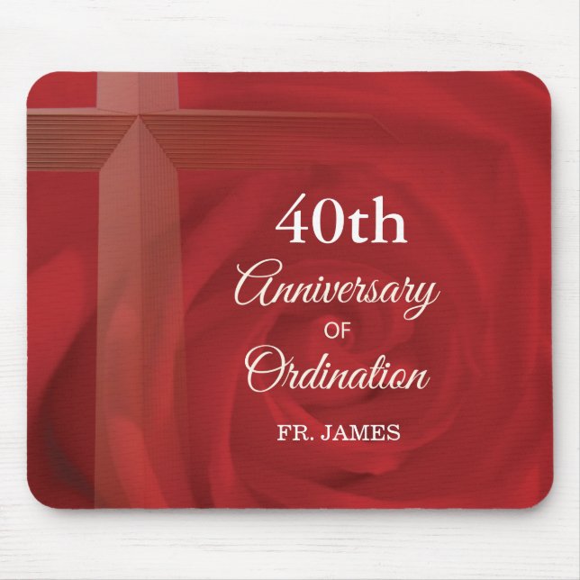 Custom Name Priest Anniversary Ordination Red Rose Mouse Mat (Front)