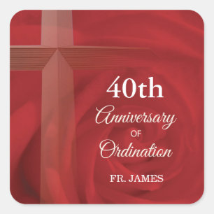 Custom Name Priest Anniversary Ordination Red Rose Square Sticker