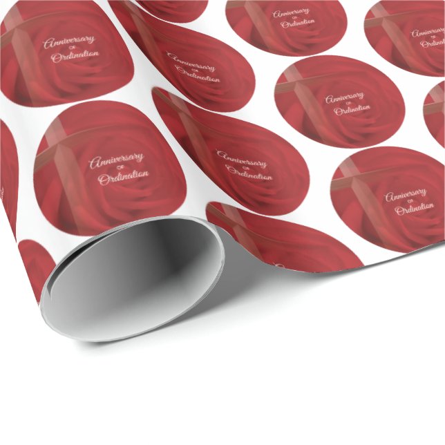 Custom Name Priest Anniversary Ordination Red Rose Wrapping Paper (Roll Corner)