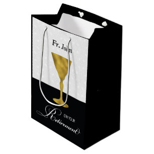 Custom Name Priest Retirement, Gold Chalice Medium Gift Bag