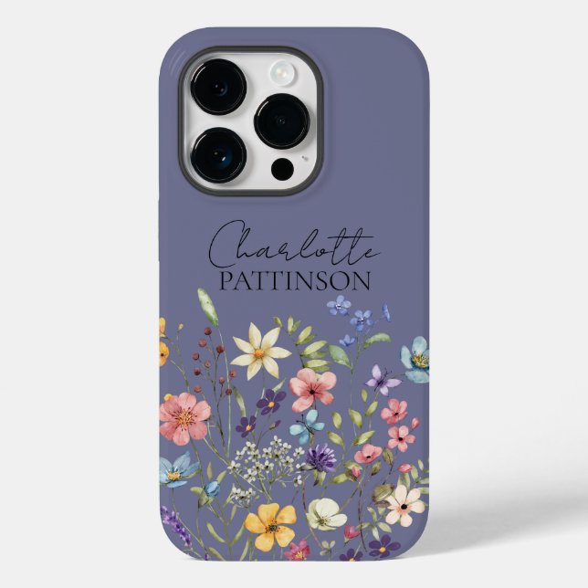Custom Name Pruple Grey Botanical Wildflower Case-Mate iPhone Case (Back)