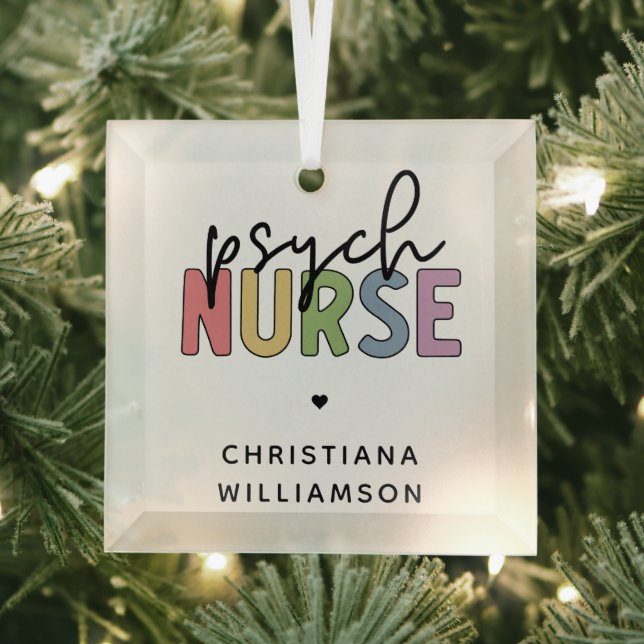 Custom Name Psych Nurse | Psychiatric Nurse Glass Tree Decoration (Insitu)