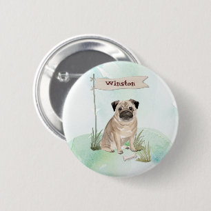 Custom Name Pug Pet Dog 6 Cm Round Badge