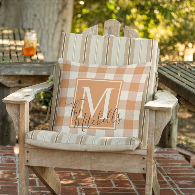 Custom Name Pumpkin Fall Orange Gingham Pattern Cushion (Chair)