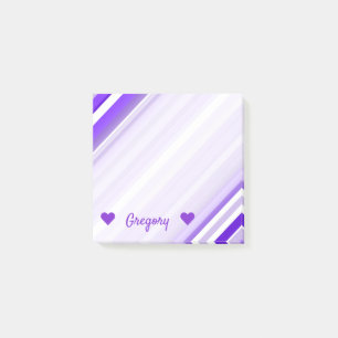 Custom Name + Purple and White Striped Pattern Post-it Notes