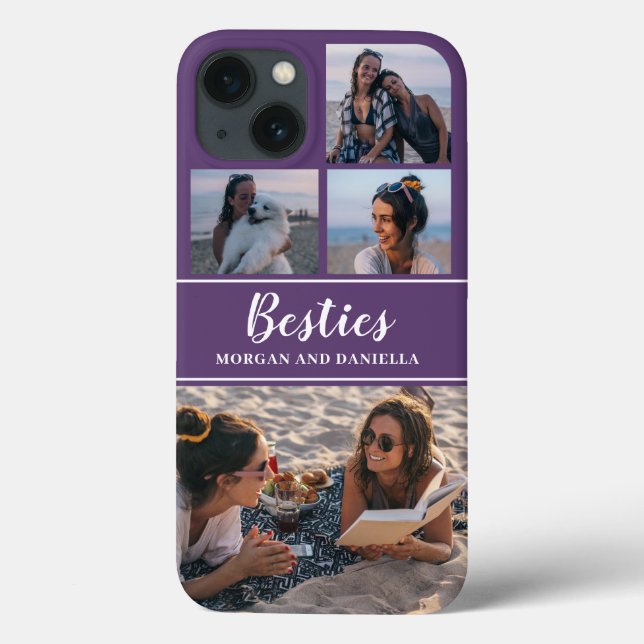 Custom Name Purple Best Friends Photo Collage Case-Mate iPhone Case (Back)