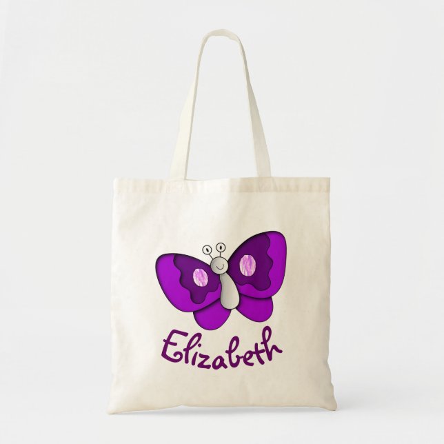 Custom Name Purple Butterfly Tote (Front)