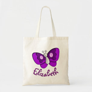 Custom Name Purple Butterfly Tote Bag