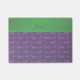 Custom name purple dachshund green stripe post-it notes