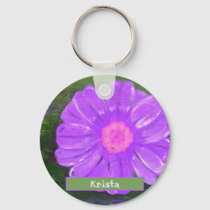 Custom Name Purple Flower Acrylic Painting Key Ring