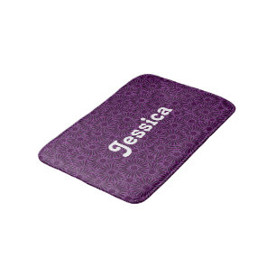 Custom name purple flowers on black bath mat