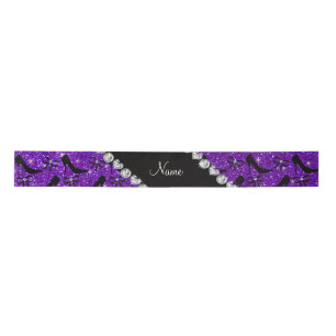 Custom name purple glitter black high heels bow satin ribbon