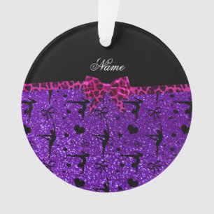 Custom name purple glitter gymnastics pink bow ornament