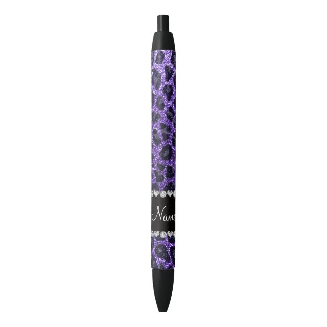 Custom name purple glitter leopard spots black ink pen (Front Vertical)