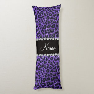 Custom name purple glitter leopard spots body cushion
