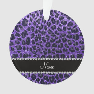 Custom name purple glitter leopard spots ornament