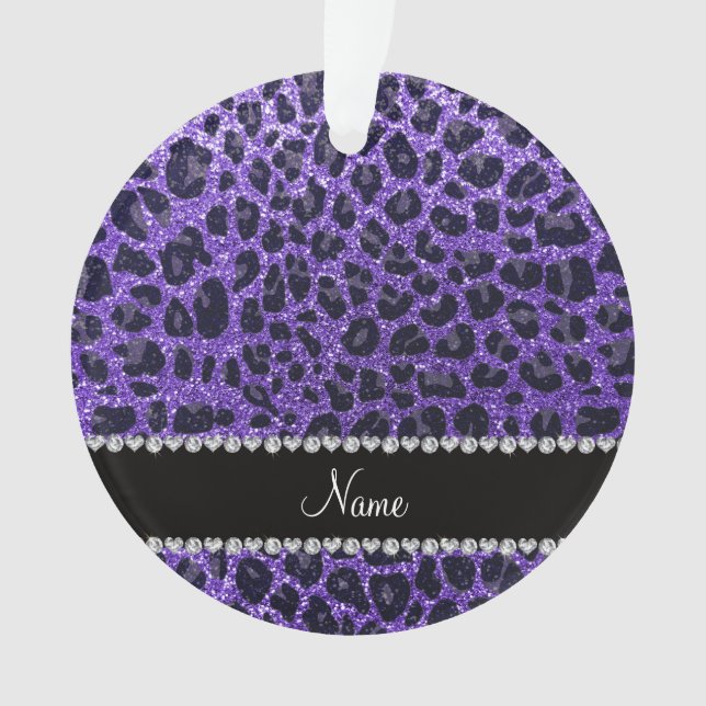 Custom name purple glitter leopard spots ornament (Front)