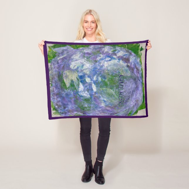 Custom Name Purple Green Abstract Painted Fleece Blanket (In Situ)