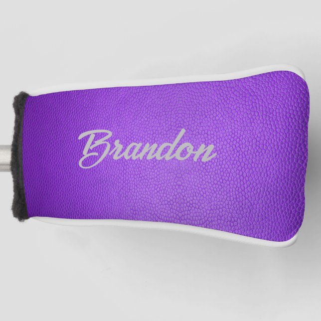 Custom name purple leather golf head cover (Front)