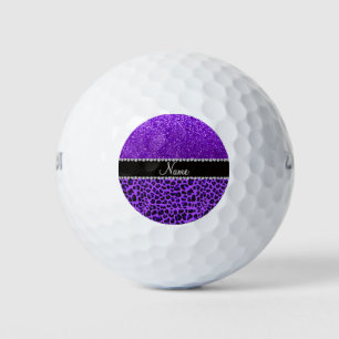 Custom name purple leopard indigo purple glitter golf balls
