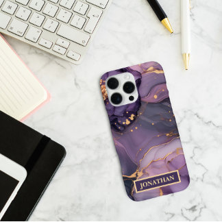 Custom Name Purple Marble Gold Print Personalised iPhone 16 Pro Max Case