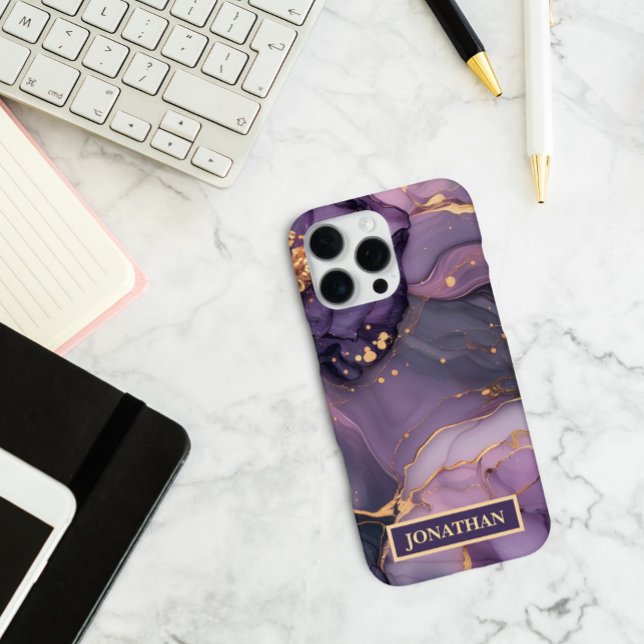 Custom Name Purple Marble Gold Print Personalised iPhone Case (Creator Uploaded)