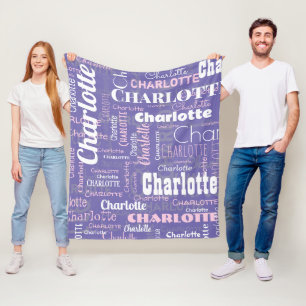 Custom Name Purple Pink Repeating Graffiti Pattern Fleece Blanket