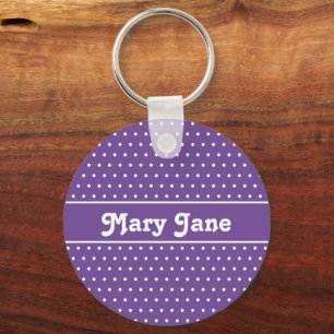 Custom Name Purple Polka Dot Key Ring