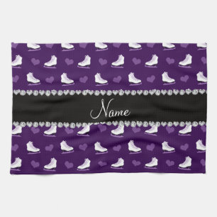 Custom name purple skates and hearts tea towel