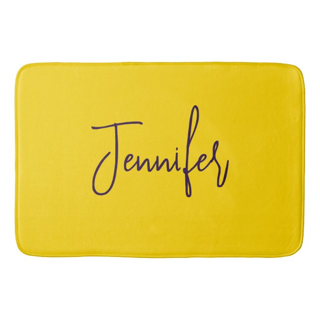 Custom name purple text yellow bath mat (Front)